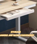 Top Tier Ergonomic Standing Desk With Smooth Crank Lift And Secure Drawer, featuring a compact pull-out drawer for storage.