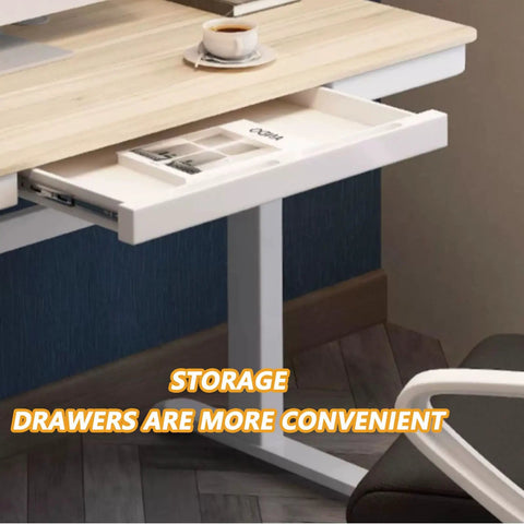 Top Tier Ergonomic Standing Desk With Smooth Crank Lift And Secure Drawer, featuring a compact pull-out drawer for storage.