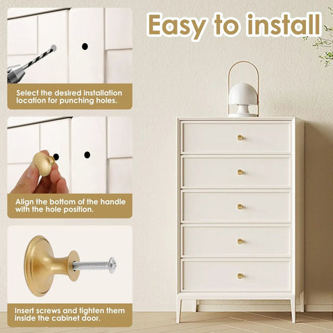 Installation guide for 50 Pack Gold Round Cabinet Knobs 30mm Drawer Knobs Bulk Set with Screws on white dresser