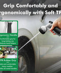 Person using Tough As Nails Heavy Duty Metal Garden Hose Nozzle With Seven Adjustable Spray Patterns for washing a car.