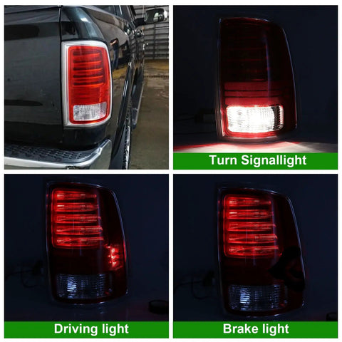 Dodge Ram LED Tail Light Assembly Right Passenger Side For 2013-2018 Ram 1500 And 2014-2018 Ram 2500 3500 Tail Lamp Replacement CH2801203 68093078AB DirectFit illuminated in various modes.