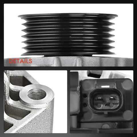 Close-up of Alternator 12V 132Amp Replacement For Ram 1500 Durango And Jeep Grand Cherokee 1999 Through 2006 with 6 groove pulley