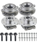 Front And Rear Wheel Hub And Bearing Assembly Replacement Kit For 2009-2015 Audi A4 A5 A6 A7 A8 Quattro All Wheel Drive With Q5 SQ5 S4 S5 S6 S7 S8 Premium OEM Grade Quality Part BR930817, showing four hub assemblies and bolts.