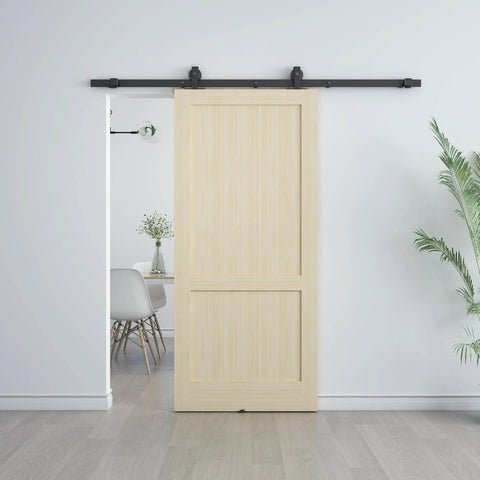 6 Ft Sliding Barn Door Hardware Kit With Top Mounted Track For Aluminum Glass Doors installed on light wood door