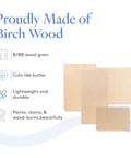 Baltic birch plywood sheets, front view: four light boards, 3 mm (1/8 in) thick, for laser/CNC cutting and wood burning