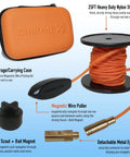 Wire Pulling System With Magnetic Tool Kit For Easy Cable Routing And Wall Installations shown with components, nylon string, carrying case.