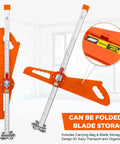 Foldable Drywall Cutter With 23 Bearing System And Dual Handle Positioning For Precise Sheetrock Cuts On Quarter To Half Inch Boards Includes Pro Grade Snap Off Blade Blade Storage Slot And Carry Bag, orange folded with blade storage