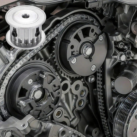 Timing Belt Pulley 5M 26 Teeth 25mm Bore 1 Inch Aluminum AF Type Synchronous Wheel For 3D Printers CNC Routers Milling Machines And Industrial Gear Systems Pro Grade Build shown installed on an engine assembly