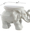 White Elephant Ceramic Garden Stool 14.25 Inch Glazed Elephant Seat For Indoor Outdoor Use Weather Resistant Patio Side Table And Plant Stand Boho Chic Antique White Finish