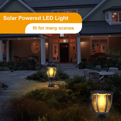 Solar Post Lights Outdoor All Weather Waterproof Pillar Led Deck Lights with clear glass illuminating patio and porch