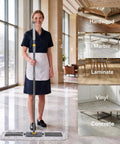 Heavy Duty 36 Inch Commercial Flat Mop With Extra Long Aluminum Pole For Garages And Shops Rock Solid 360 Swivel Head in use on various floor types.