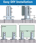 Diagram showing installation of Heavy Duty Marine Grade SS2205 Glass Pool Fence Spigot Railing Clamp With Brushed Finish 2.1 Lb Per Spigot 4 Pack