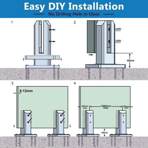 Installation guide for 4 Pack Matte Black Glass Pool Fence Spigots SS2205 Marine Grade Built For Decks And Balconies Railing