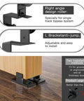 Close-up of 12 Foot Bypass Sliding Barn Door Hardware Kit with right angle roller and L bracket for easy install