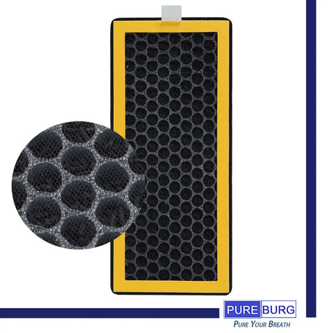 Replacement Filter Set For PetPlus Tower Air Purifier With H13 HEPA And Activated Carbon black filter close-up view