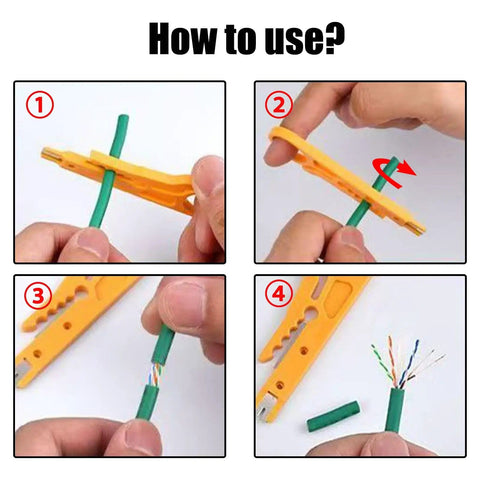 Six Piece Mini Wire Stripper Set with Mini Punch Down Tool and Network Cable Cutter for RJ45 Cat5 Cat6 in use