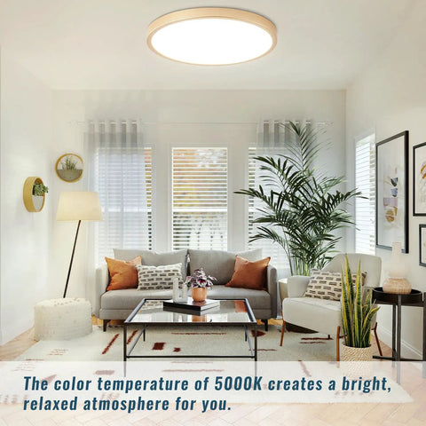 Living room with Gold LED Flush Mount Ceiling Light Fixture 12 Inch 28W 5000K Set Of 4 Ultra Slim Ceiling Lamps