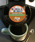 Caramel Swirl Decaf Coffee Pods For Keurig K Cups Medium Roast Flavored Coffee Pods 24 Count in Keurig machine with cup