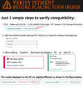 Diagram showing steps to verify fitment for 2-Pack Sealed Front Wheel Hub Bearing Assembly 513121 5-Lug w/ ABS OE Fit Replacement compatibility.