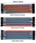 Jumper Wire Kit For Arduino DIY 30 Cm Long 120-Piece Multicolor Dupont Ribbon Cables with 3x40-Pin M/M, F/F, and M/F Jumpers