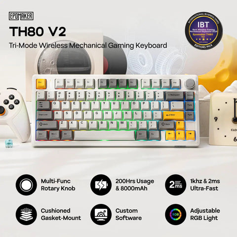 Top Shelf 75 Percent Wireless Mechanical Keyboard With Metal Volume Knob And Massive 8000 Mah Battery Triple Mode Sync on a desk