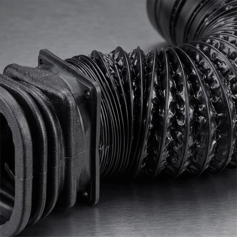 Badass Heavy Duty Flexible Air Duct Hose With Grille For Pro Vehicle Ventilation And Camping Gear Plus 6m Corrugated Tube With Cover, black duct close-up