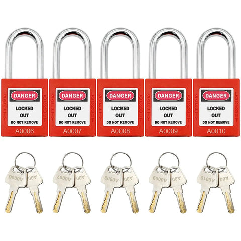 Keyed Different Lockout Tagout Lock Set With 10 Unique Locks And Two Keys Each For Lock Out Tag Out Stations And Devices Red LOTO Padlocks