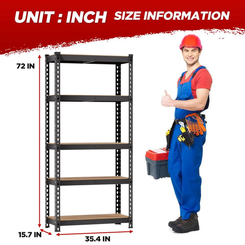 Heavy Duty 5 Tier Garage Storage Shelving Unit With Adjustable Shelves Built Tough For Workshop Basement Kitchen Pantry And Warehouse Holds Up To 386 Lb Per Shelf Total 1930 Lb Capacity, 72 x 35.4 x 15.7 in steel shelf