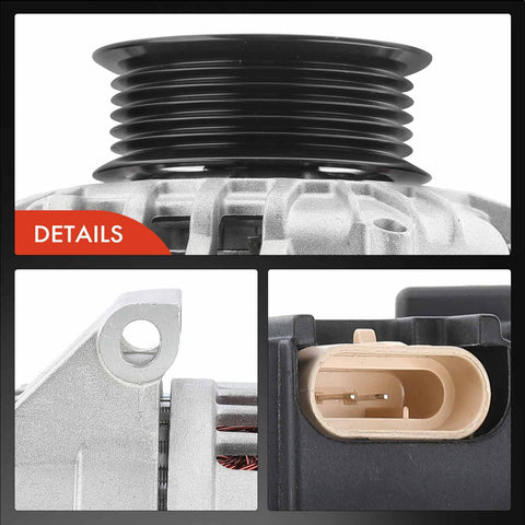 Close-up of 100 Amp 12V Clockwise Alternator With 6 Groove Pulley For Chevrolet Colorado 2004 2006 GMC Canyon 2004 2006 Isuzu I 280 2006 I 350 2006 Replaces 15831639 2650349 400 40039 details showing pulley, mounting, and connector.