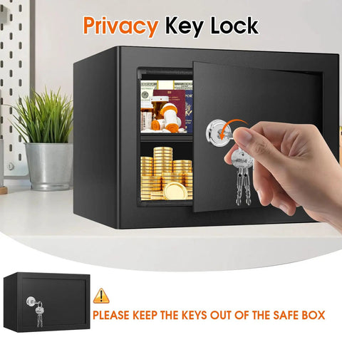 Hand inserting key into 1.3 Cu Ft Fireproof Safe Box With Key Lock For Home And Office, Heavy Duty Steel Security Chest With Removable Shelf