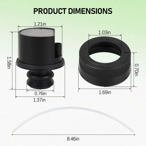 Replacement Cap And Straw Assembly For Little Green Machine Portable Cleaner, leakproof black plastic, 1.69in cap with 8.46in straw