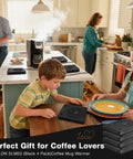 Keep Your Coffee Tea And Cocoa Toasty With This Slick Black Four Pack Electric Cup Heater Boasting Three Custom Heat Levels And A Universal Mug Fit That Slides Right Into Every Office Or Home on kitchen counter with family.