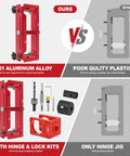 Comparison of Premium Slick No Hassle Door Hinge Mortise Jig And Knockout Door Lock Installation Kit For 2.5 To 5 Inch Wide Doors with plastic alternatives.