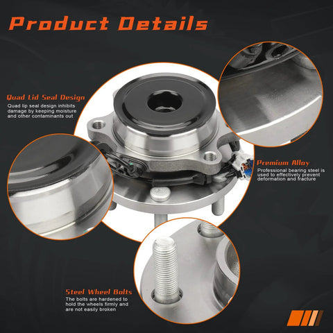 Close-up of front wheel hub and bearing assembly with ABS for Nissan Frontier, Pathfinder, Xterra, Suzuki Equator 2005-2019, 2WD/RWD.