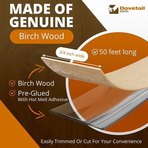 Birch Edge Banding Veneer Tape 50 Ft Roll Three Quarters Inch Width Pre Glued Iron On Edging For Cabinets And Furniture