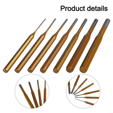Solid Minhe 7 Piece Punch Set Includes Roll Pin And Chisel Tools Plus Marking Scribe For Watch Repair, Machinery Maintenance, DIY Jobs With Gold Alloy Steel Handle That Is Super Grip Friendly. 7-piece punch set, gold alloy steel, 150mm, assorted sizes