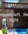 Comparison of stripped versus newly stained wood fence using Dark Walnut Wood Stain For Decks And Fences Penetrating Semi Transparent Finish.