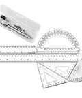 Real Deal 7 Piece Geometry Set With Fine Tip Drawing Compass And 6 Plus 4 Inch Protractors Clear Triangle And Straight Ruler.
