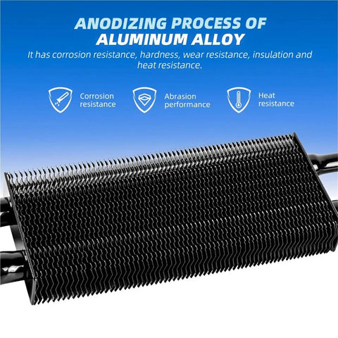 Heavy Duty 2 Row Aluminum Oil Cooler Kit With Transmission Cooler Core And Radiator Plate For Auto Manual Cars showing anodized aluminum fins.
