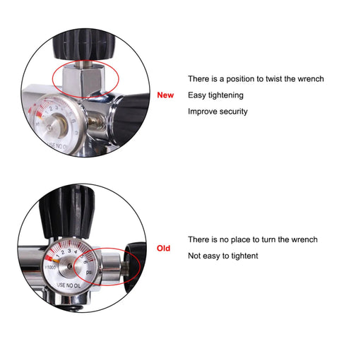 Comparison of new and old M18x1.5 DIN Valve Scuba Adapter For Paintball Fill Station With High Pressure Gauge 4500 PSI wrench feature.