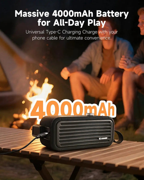 Portable 25W Mini Electric Guitar Amp With Dual Speakers Smart App Control Type C Charging Bluetooth And AUX Input Ideal For Daily Practice And Outdoor Jams Lightweight Battery Powered Practice Amp next to a campfire.