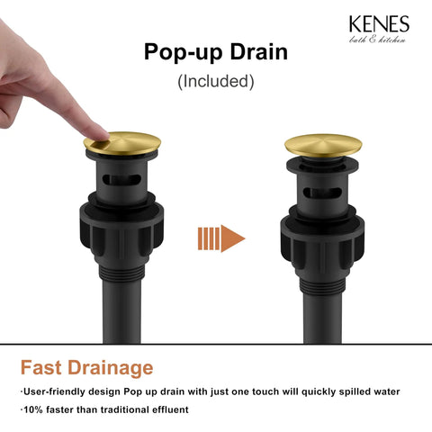 Pop-up drain included with Brushed Gold Centerset Bathroom Faucet 4 Inch 2 Handle 3 Hole Sink Faucet, shown in use.