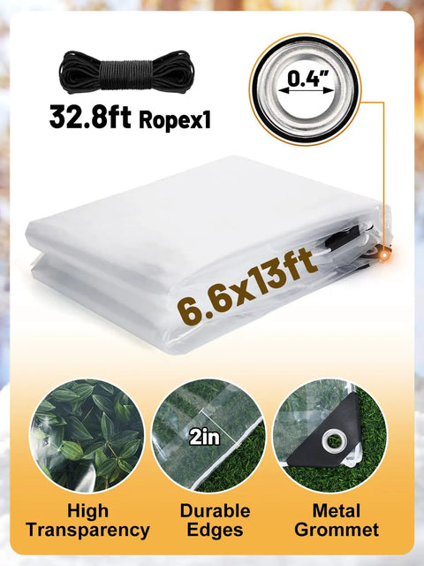 Heavy Duty 6.6 By 13 Ft Clear Tarp Waterproof With Grommets, 5 Mil Anti Tear Snowproof And Windproof PVC Tarpaulin shown with grommet.