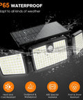 Outdoor Solar Motion Deck Lights With 158 LEDs High Brightness 2500 Lumens Tempered Glass Panel IP65 Waterproof 1 Pack