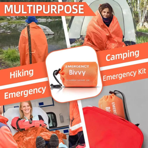 Emergency Thermal Sleeping Bag Kit With Drawstring Storage Pouch And Survival Whistle, Mylar Heat Retention, Waterproof