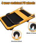 Platform Truck Foldable Push Cart Heavy Duty 880 Lb Capacity with 2 Ropes Yellow with wear-resistant PU wheels