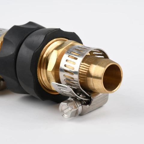 Brass Hose Connector Five Eighth Inch Quick Connect Fittings Two Pack Heavy Duty Water Hose Repair Kit with stainless steel clamp