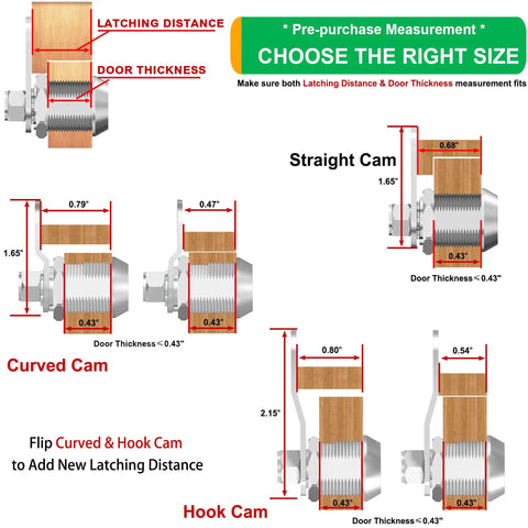 Diagram of 1 Pack Tubular Cam Lock With Keys Five Eighths Inch Keyed Alike Hook Cam Toolbox Locks dimensions and measurements