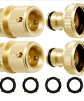Heavy Duty Brass Garden Hose Quick Connectors Three Quarter Inch GHT Universal Leak Proof Fittings, 2 Male 2 Female Connectors, 4 Washers