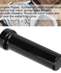 Pro Watch Crystal Removal Air Pump Tool with compact black handle for safe glass lift, shown with watch in background.
